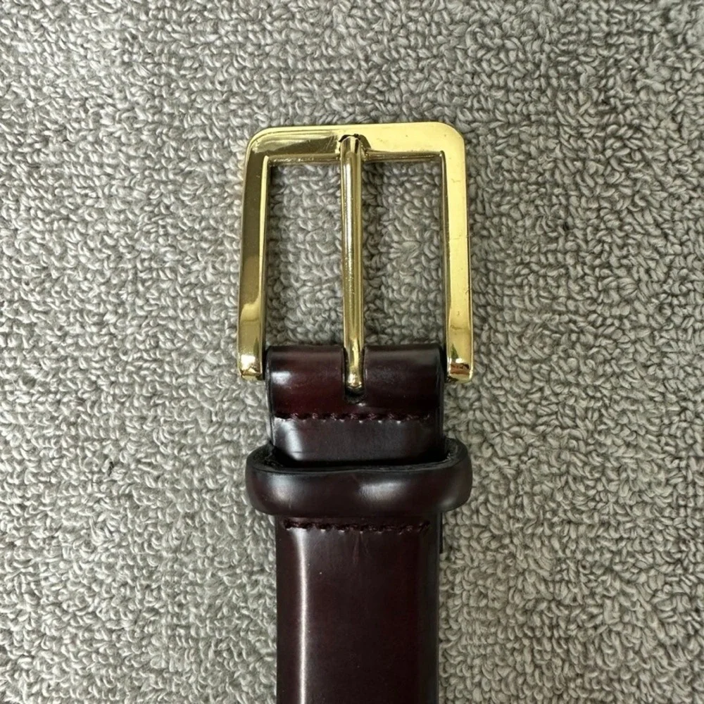 Mens Burgundy Oxblood Genuine Leather Belt Gold Buckle Size 34 Handcrafted